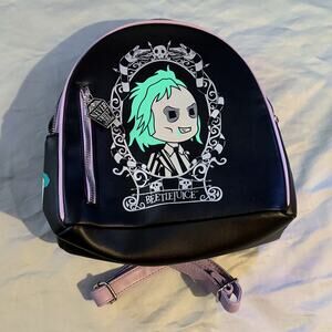 Beetlejuice Mini Backpack Faux Leather Black Pink Horror Goth Bag Green Purple